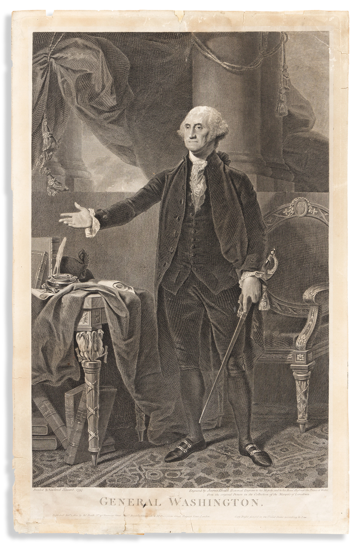 (WASHINGTON.) James Heath, engraver, after Gilbert Stuart. General Washington.